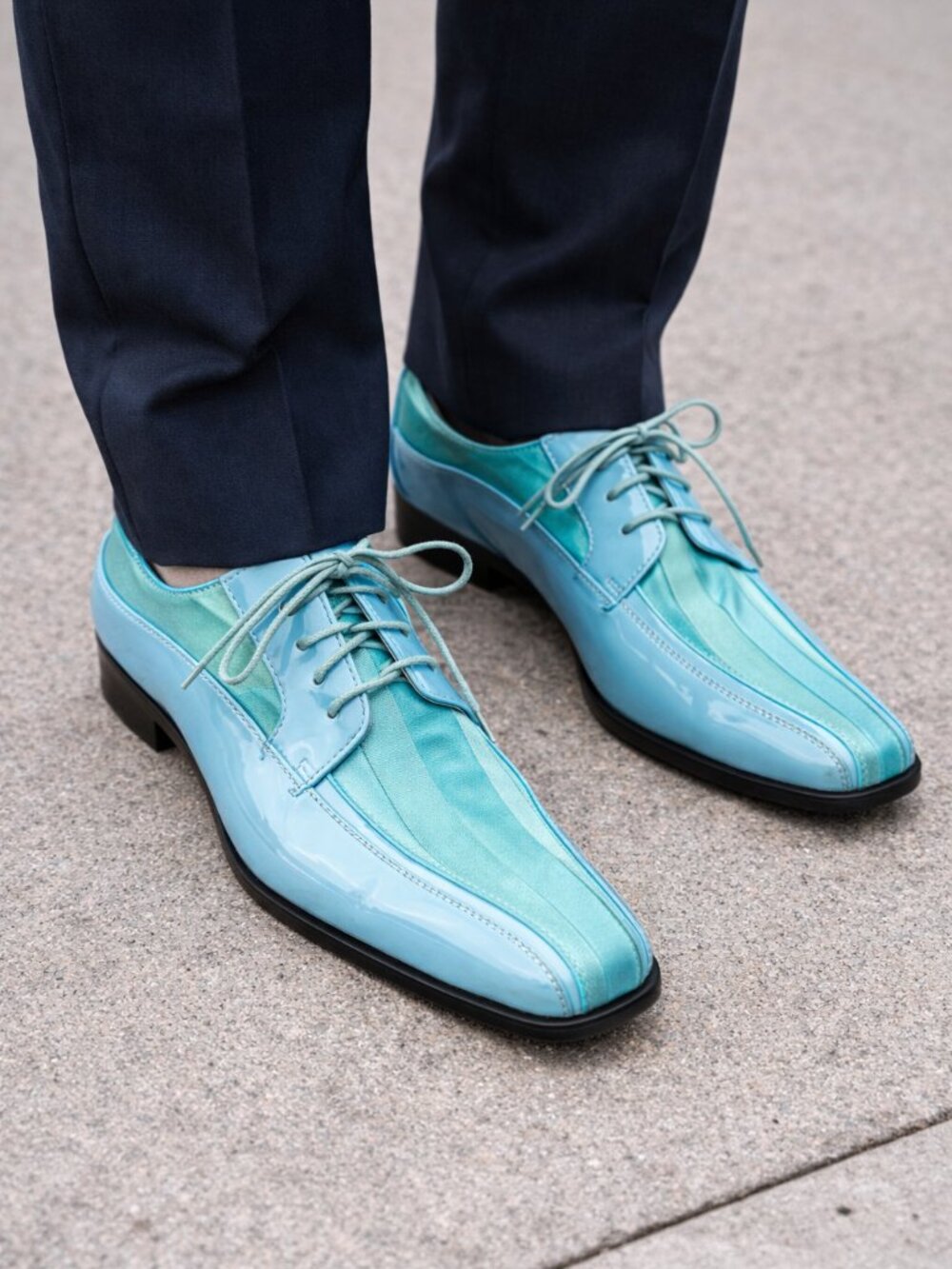 Viotti 179 Men's Blue Striped Satin And Patent Leather Shoes - Size 13 - EUC